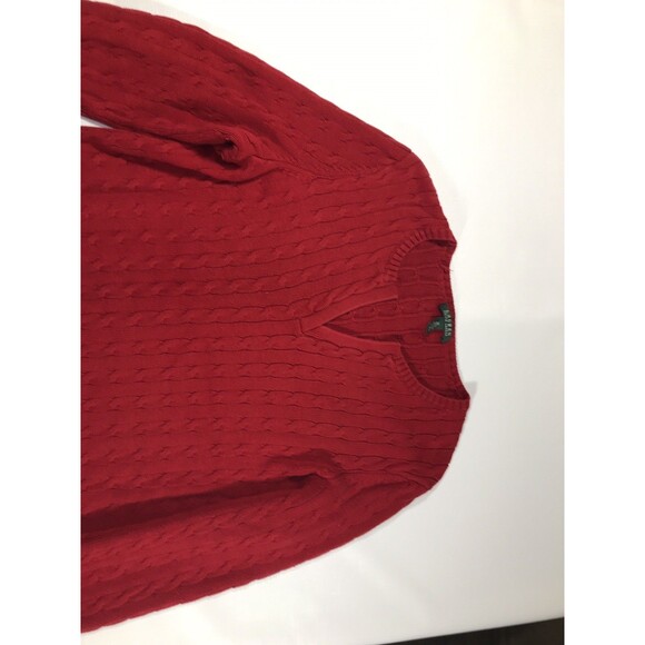 Lauren Ralph Lauren Sweater Woman 2X Red Cable Knit Tunic V Neck - Picture 3 of 7